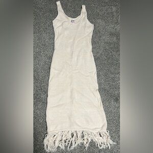 Cream Sleeveless Maxi Dress with Fringe